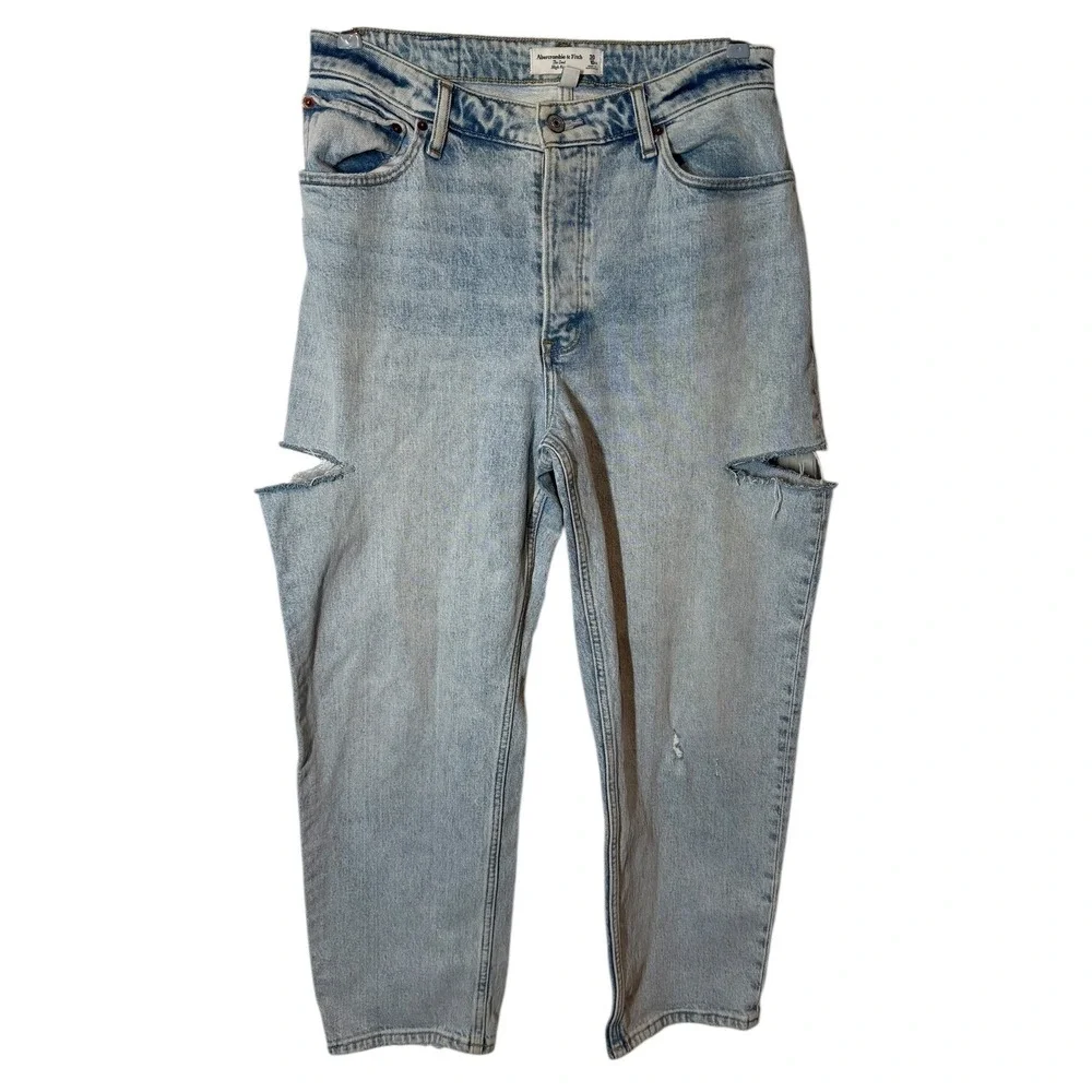 Abercrombie Fitch Curve Love The Dad‎ Jeans Light Wash Cutout High Rise 30 Short